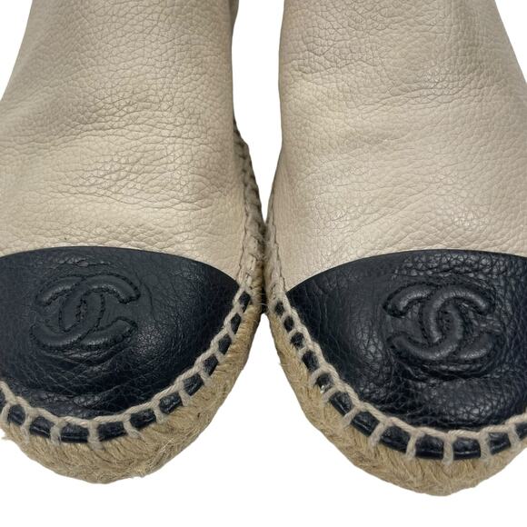 Chanel CC Logo Cap Toe Espadrille Flats Calfskin Leather Neutral Size 40 - Picture 4 of 10